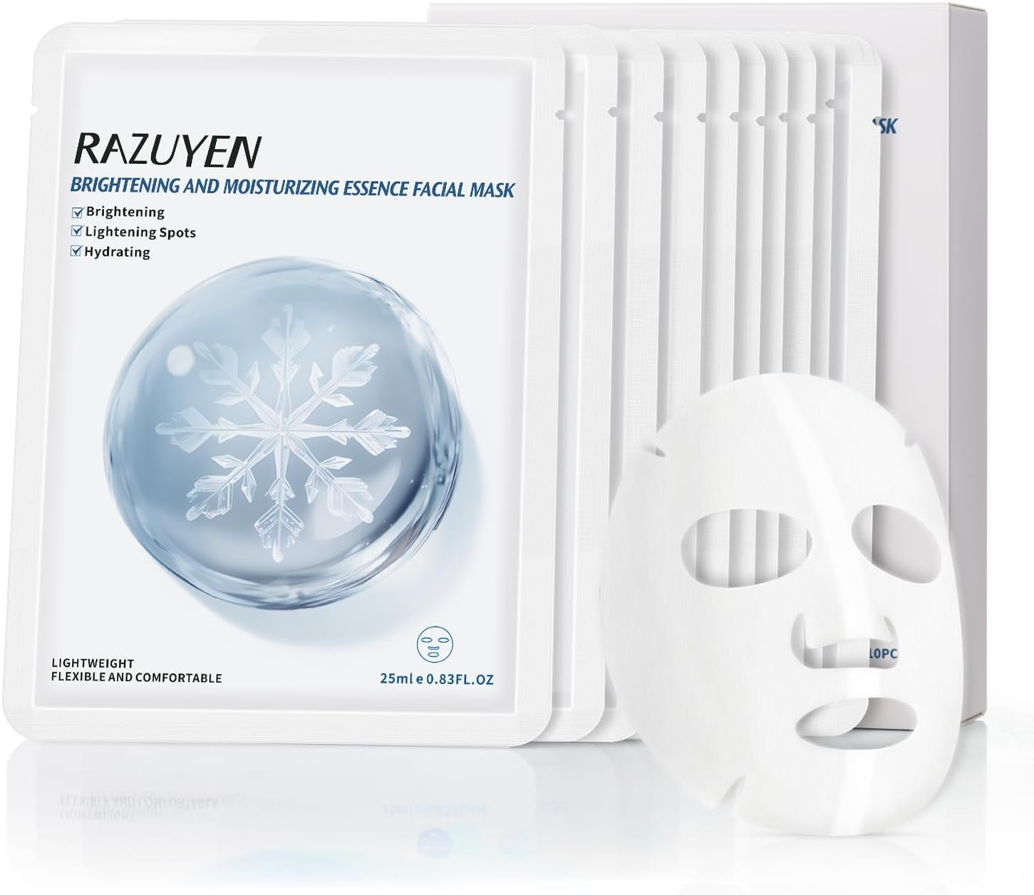 RAZUYEN Firming and Moisturizing Sheet Face Masks with Hyaluronic Acid and Peptides, Reduce Fine Lines and Wrinkles, Hydrating & Anti-Aging Spa Face Mask, Facial Skin Care (Pack of 10)