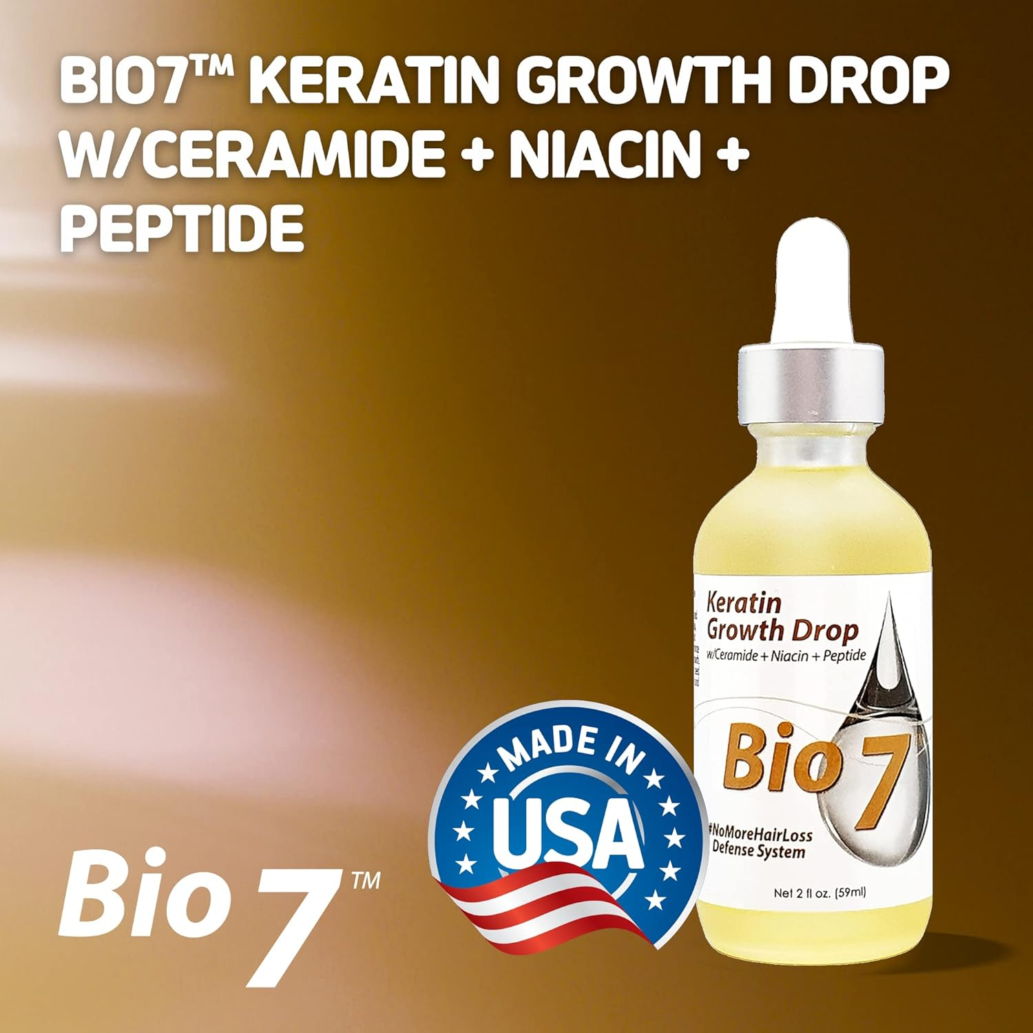 BIO7 KERATIN GROWTH DROP W/ CERAMIDE + NIACIN + PEPTIDE &ndash; 2 Fl Oz &ndash; Combines the Power of Hair Strengthening Keratin, Improve Scalp Condition for Hair Growth, Nourish Niacin and Grow-Promoting Peptide, Improve Silky Soft & Smoothness, No More Hair Loss Defense System - by Natures