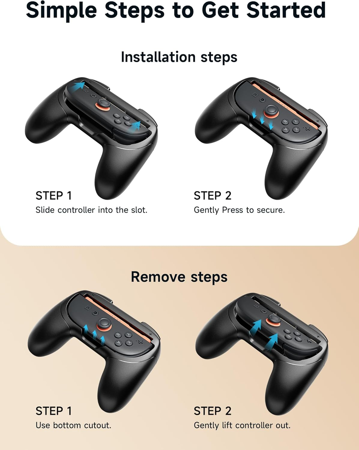 JSAUX 2-Pack Grip Compatible with Joycon Nintendo Switch 2 (2025) Controllers, Handle Hand Grip Case Kit for Joy Cons (Black) image number 6