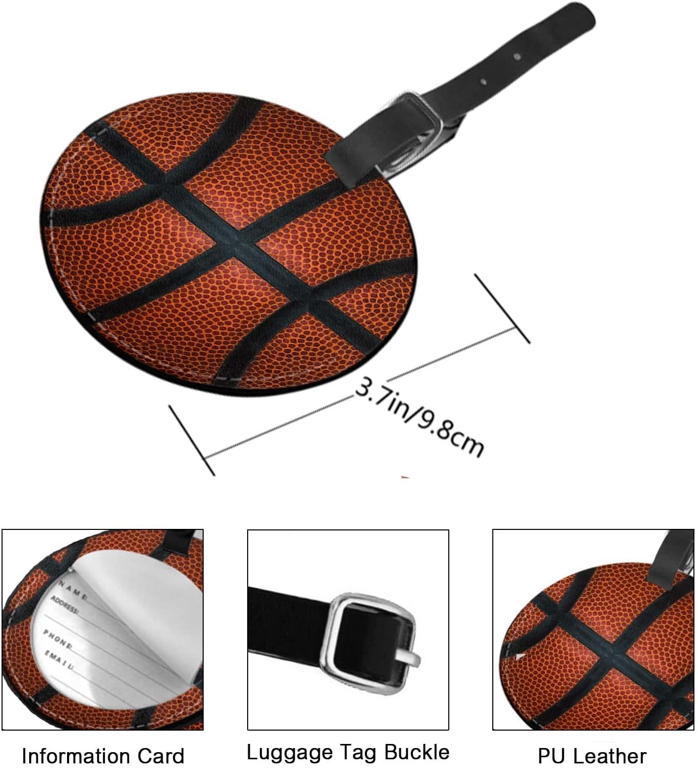 TKS MITLAN Basketball Luggage Tag for Suitcases Game Leather Texture Spot Sport Red Black Color Team Popular Art Cool Ball PU Leather Bag Travel Suitcase ID Identifier round Baggage Tags (1 Pack) - Multi149 image number 2