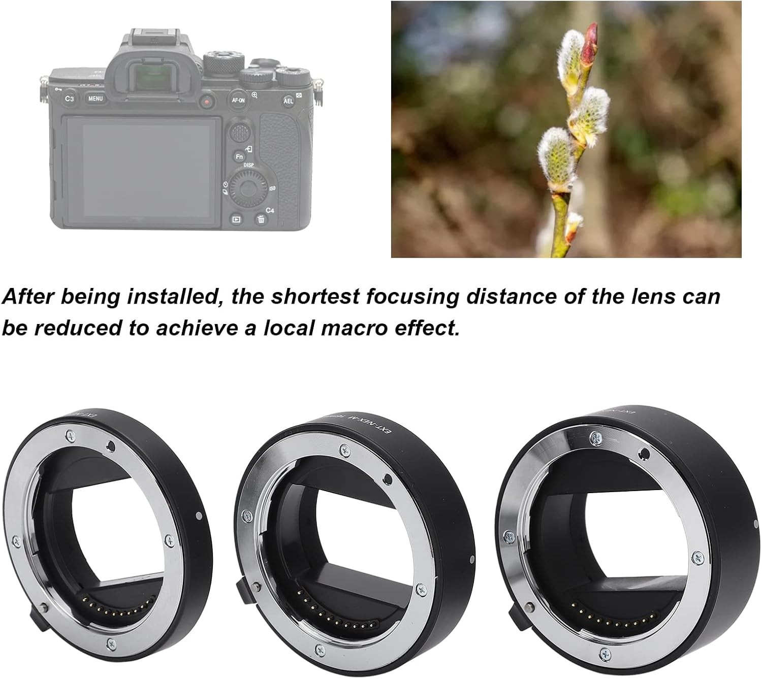 Auto Focus Macro Extension Tube Adapter for E Mount Lenses, 10Mm 16Mm 21Mm Macro Extension Tube Set for A7, A7R, A7S, A7II, A6000, A6300 image number 4