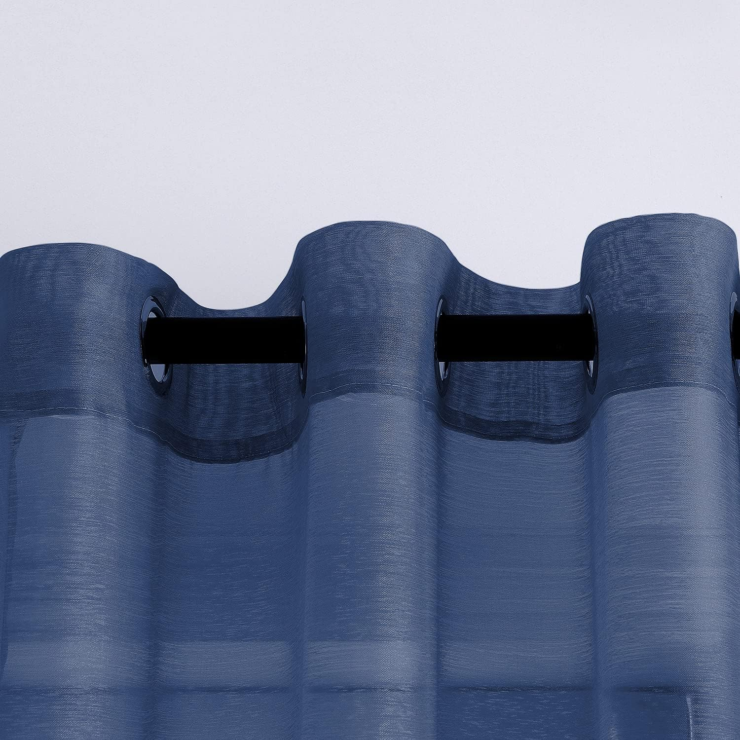 Dark Blue Sheer Curtains 84 Inches Long for Bedroom - 2 Pack Eyelet Top Voile Semi Sheer Drapes See through Window Curtains for Living Room Navy Blue