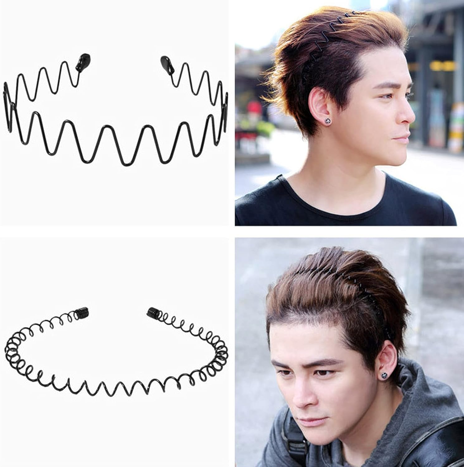 5Pcs Unisex Wavy Headband Metal Hair Band for Men Women'S Hair Hoop Clips, MH MOIHSING Elastic Non Slip Wide Headbands Ordinary Headwear Bandeau Hair Accessories for Women and Men image number 2