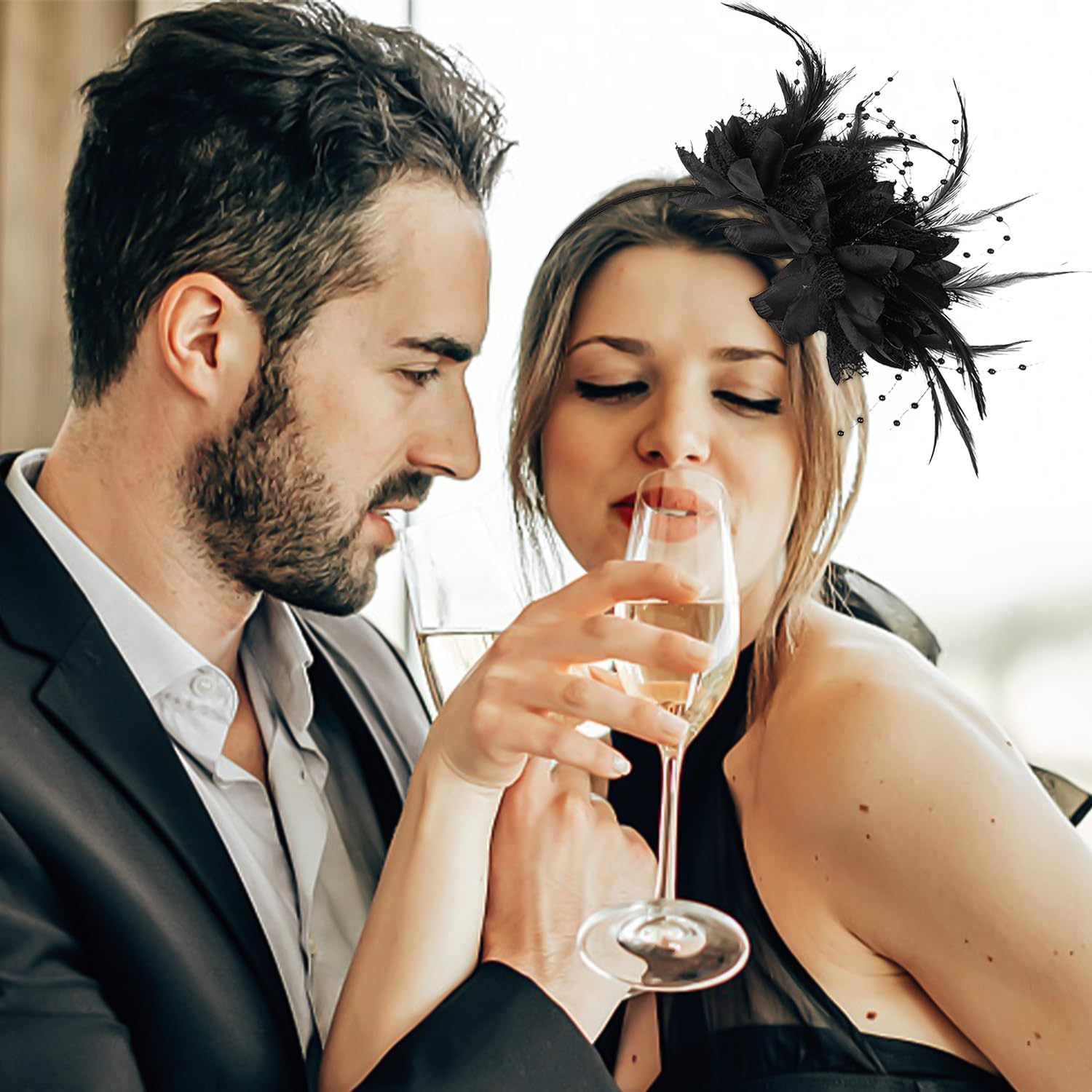 2 Pieces Feather Hair Band, Retro Headband, Elee Hair Accessories for Women, Clothing Accessories, Suitable for Parties, Weddings, Dance Parties image number 2