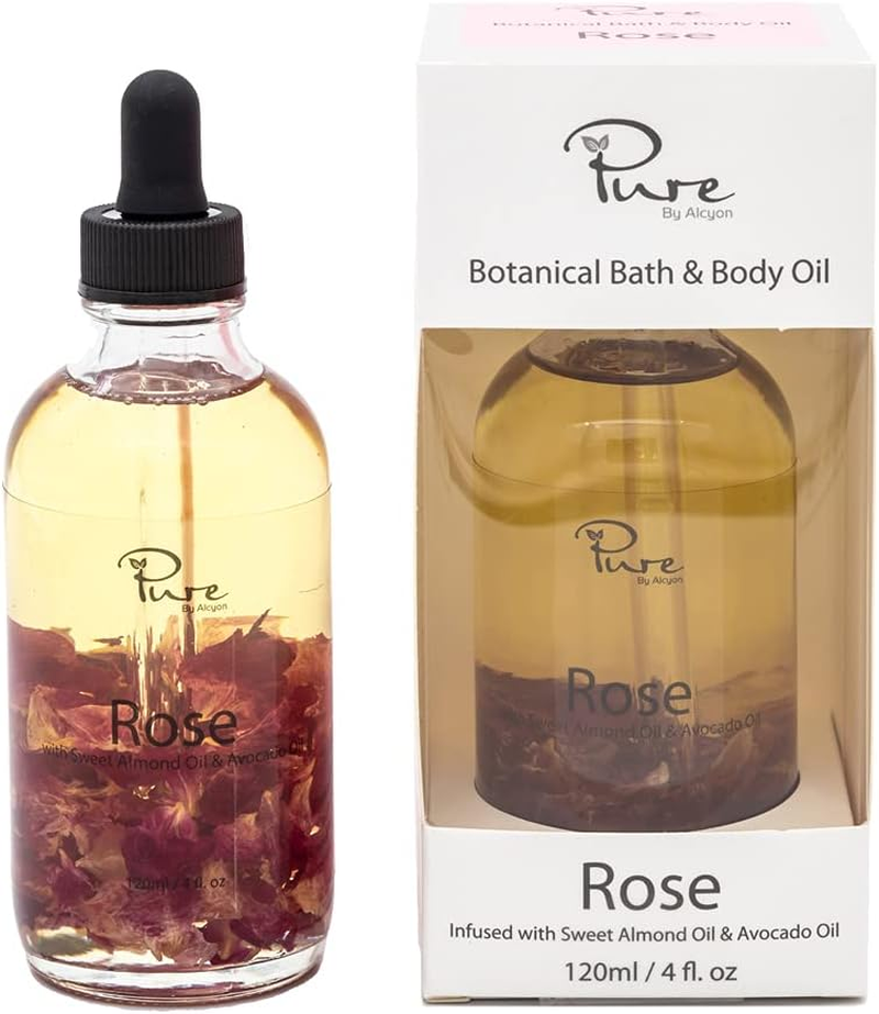Alcyon Bath & Body Oil - Infused with Natural Botanicals - Turn Your Average Bath Spa-Like Luxurious Experience - Ultimate Relaxation, Skin Nourishment & Moisturizing - Rose Scented (120Ml)