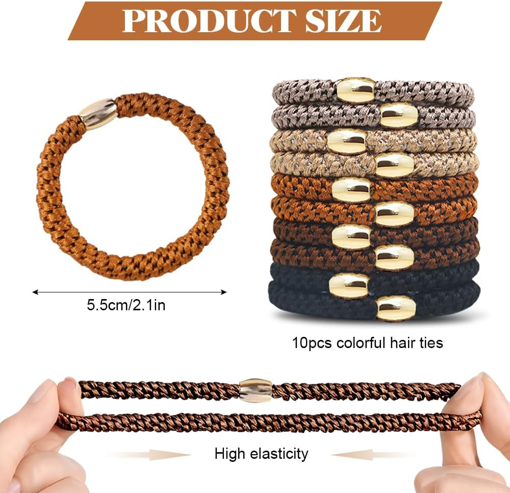 HMCEY Pack of 10 Women'S Hair Bobbles Scrunchies Colourful Tie Hair Elastics Ponytail Holder Hair Bands Multicoloured Suitable for All Hairstyles image number 2