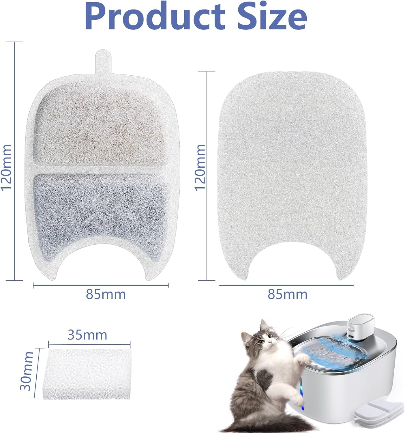 Rigidstone YPD-C004 Cat Fountain Filter for 4 L Drinking Fountain, 12 Filter Drinking Fountain Cats & 12 Pre-Filtered Sponges and 12 Sponges for Water Pump for Cats Water Fountain YPD-C004 4L image number 3