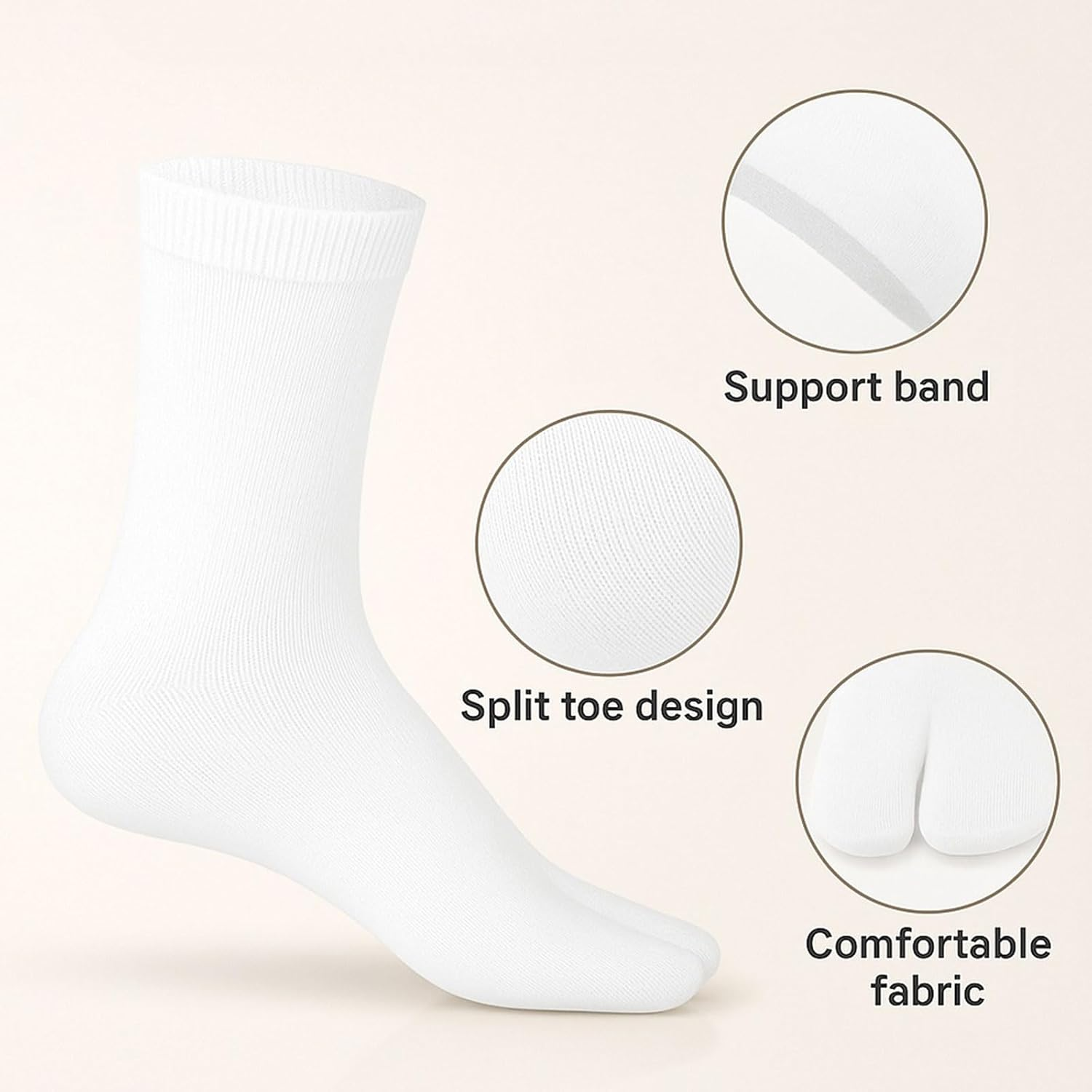 Flip Flop Socks for Men and Women, Cotton Tabi Socks with Split Toe Design, Breathable, Durable, Comfortable, 6 Pieces Set, SZTTY image number 3