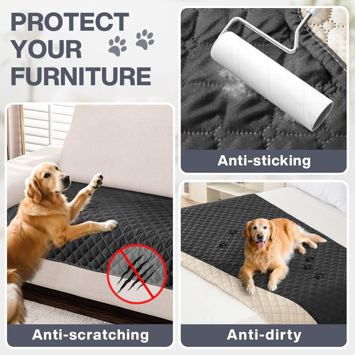 Waterproof Dog Blanket, Tear-Resistant Waterproof Couch Covers, Pet Blanket with Non-Slip Back Pad, Machine Washable Sofa Cover, Car Seat Cover, Cat Bed or Dog Bed Mat, 100 * 127Cm (Black) image number 5