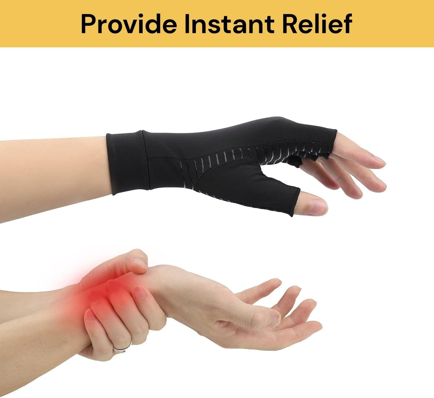 EZONEDEAL Compression Gloves, Copper Arthritis Gloves Can Relieve Joint Pain, Carpel Tunnel, Rheumatoid Arthritis, Swelling and Fatigue Symptoms, Hand Brace Support for Women and Men image number 5