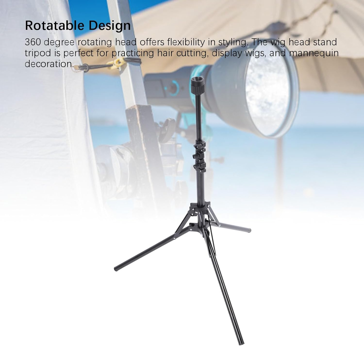 Reinforced Wig Stand, Wig Head Stand, Tripod Aluminum Alloy Adjustable Height Portable Mannequin Head Stand Holder for Cosmetology Hairdressing Training image number 1