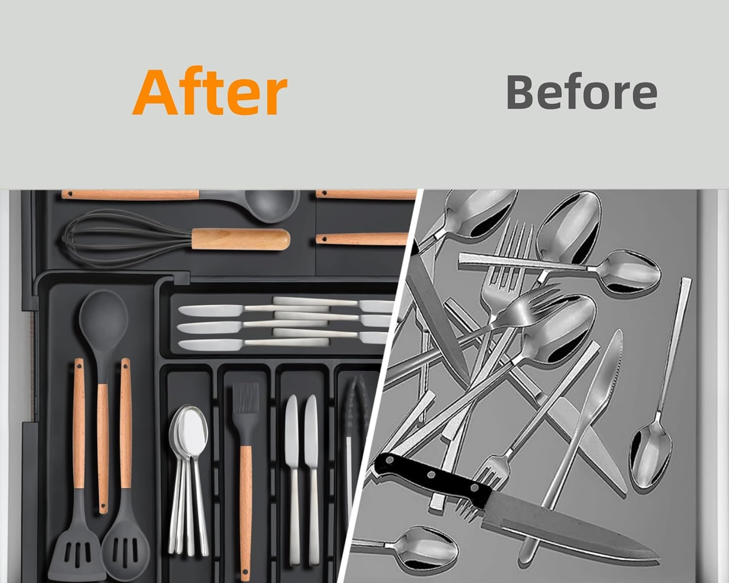 FORYUSE Expandable Cutlery Drawer Organiser Utensil Tray Removable Knife Blocks Adjustable Large Flatware Storage Holder Divider Kitchen for Spoons Forks image number 4