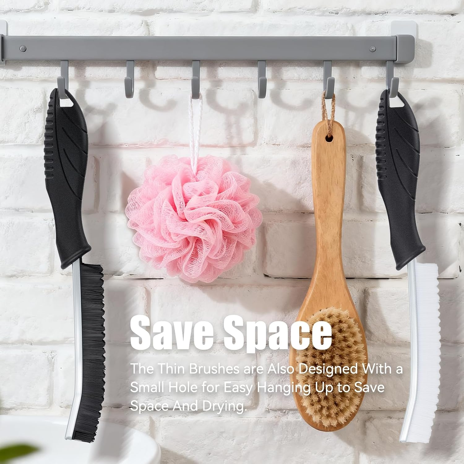 Shingidea 3 Pack Crevice Cleaning Brushes - Hard Bristle Scrub for Hard-To-Reach Spaces Bathroom, Kitchen, Toilet, Car Ergonomic Handle Gaps, Grout Lines, Window Tracks (2Black and 1White) image number 1