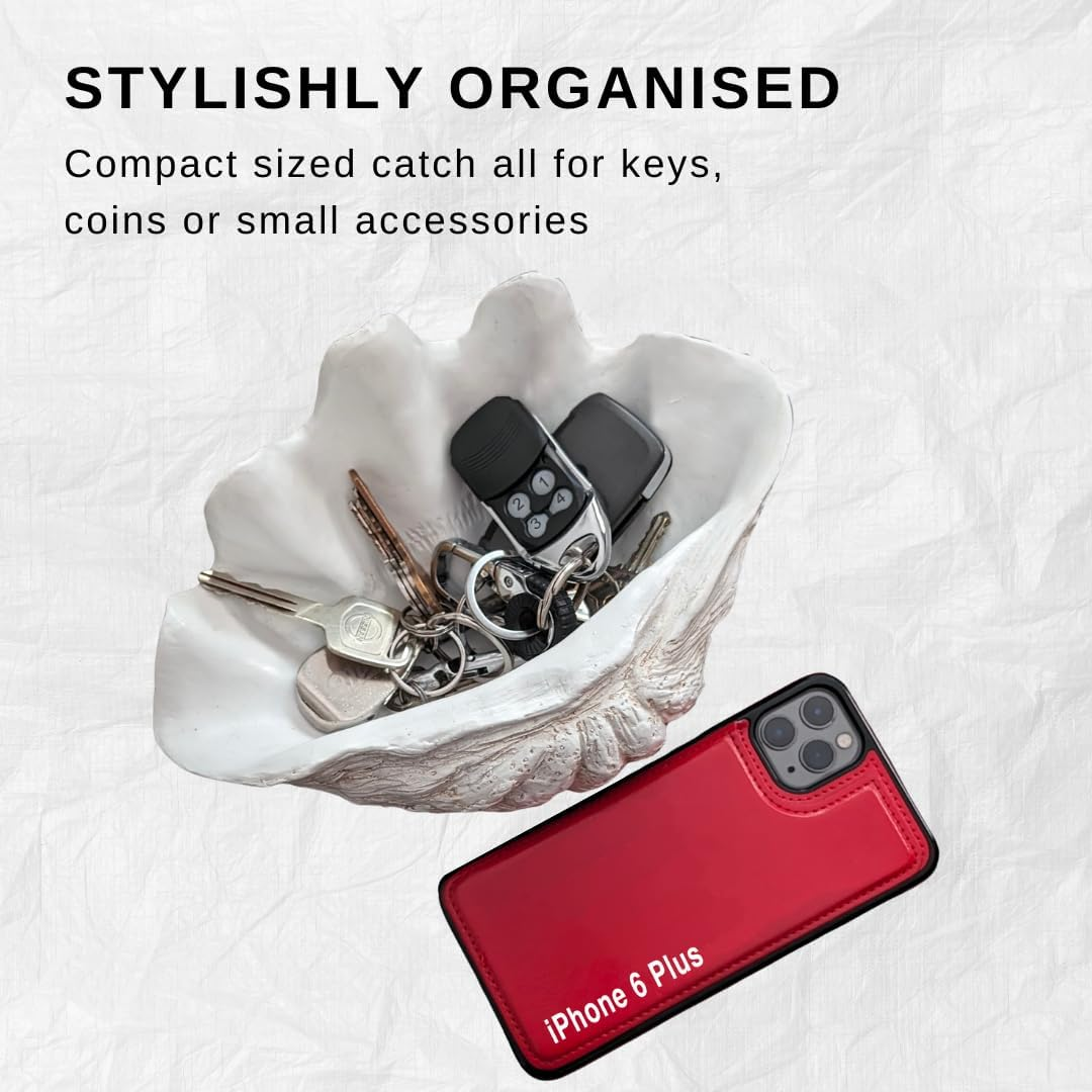 Small Clam Shell Sculpture Replica, 22Cm L X 14Cm W X 11Cm H, Handcrafted White Resin Seashell for Coastal Home D&eacute;cor, or Trinket Dish for Jewelry, or Keys White image number 5