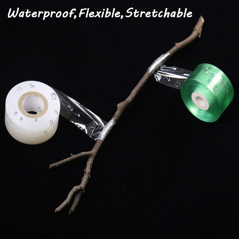 HAINABC Grafting Tape 2 PCS, Stretchable Garden Grafting Tape Plants Repair Tapes for Floral Fruit Tree and Poly Budding Tape - Green & White