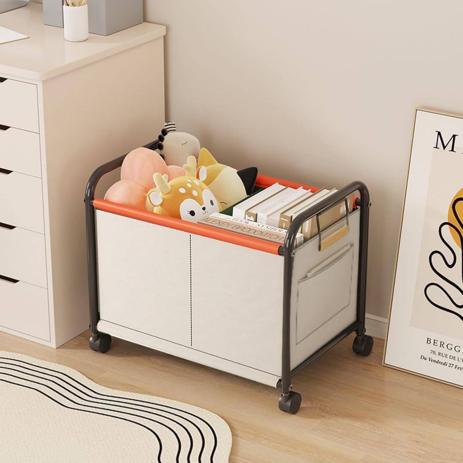 Kids Toy Box with Wheels & Dividers &ndash; Large Removable Storage Organizer Bin for Toys, Clothes, Blankets, Nursery & Playroom (For Boys & Girls) image number 1