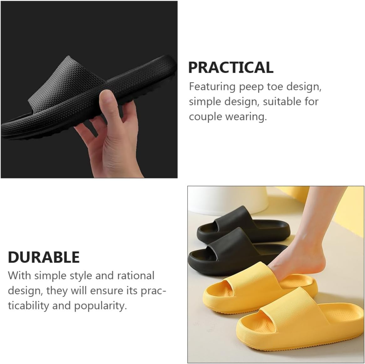 Holibanna Unisex Household Summer Slippers Non-Skid Breathable Indoor Shoes Black Thick Sole Slip-Resistant Footwear for Home Use Size 40-41 image number 3