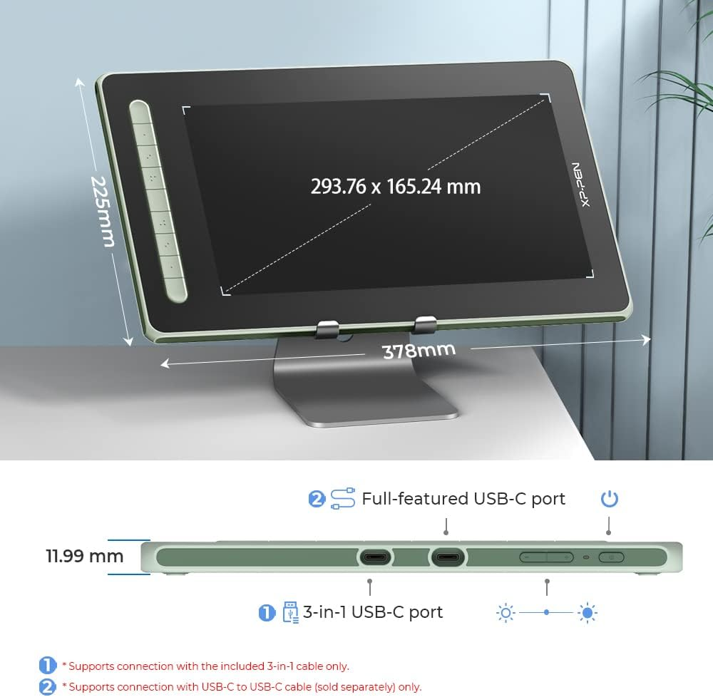 XP-PEN Artist13_2Nd 13.3 Inch Drawing Pen Display Graphics Monitor Full-Laminated Technology Drawing Monitor with Tilt Function,X3 Smart Battery-Free Stylus (Green) - Black image number 7