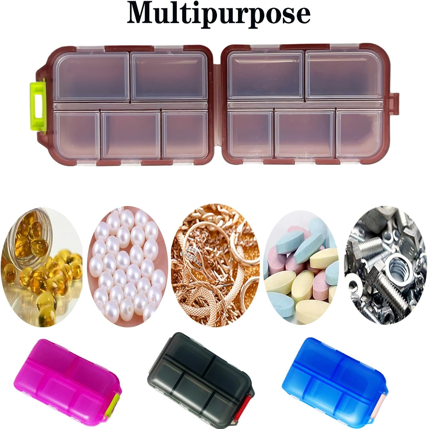 4Pack Travel Pill Organiser, 8 Compartments Portable Pill Box, Large Capacity Tablet Organiser for Supplements, Pills, Vitamins and Medication- Airtight & Moistureproof (4 Pack Model 2) image number 3