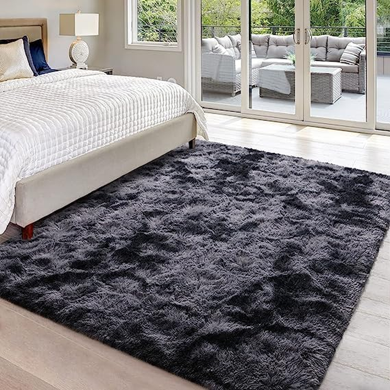 Leesentec Super Soft Indoor Modern Shag Area Silky Smooth Fur Rugs Fluffy Rugs Anti-Skid Shaggy Area Rug Dining Room Home Bedroom Carpet Floor(Black Gray, 200X250Cm)