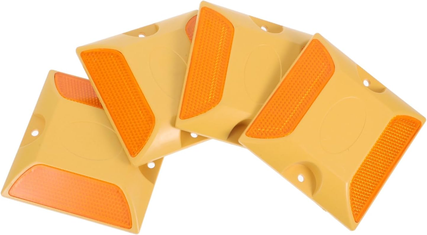 LIFKOME 4Pcs Yellow Double-Sided Reflective Road Studs Plastic Pavement Markers Raised Driveway Reflectors Outdoor Safety Markers High Visibility Entrance Signs image number 6
