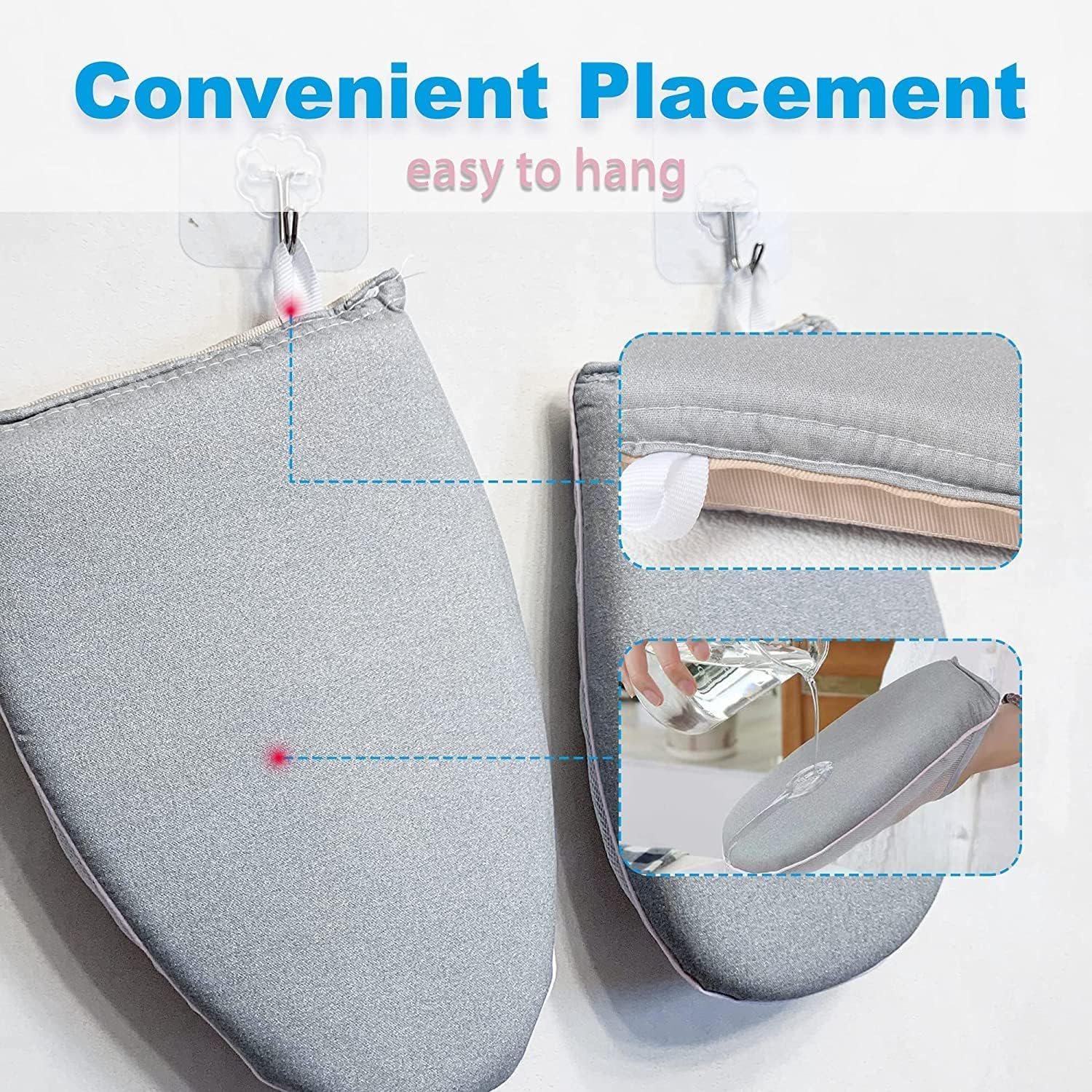 JZS Garment Steamer Ironing Glove, Waterproof Mini Ironing Board with Finger Loop Garment Steamer Accessories Mitt Heat Resistant Gloves for Clothes Steamers,Round,Grey,2 Set image number 5