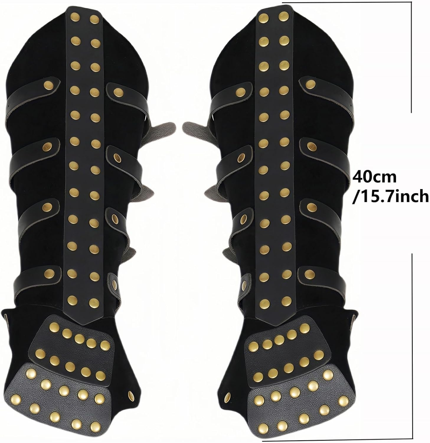 XWXLDD Medieval Leather Arm Guards with Brass Studs, Black, Adjustable Buckle Straps - Black image number 1