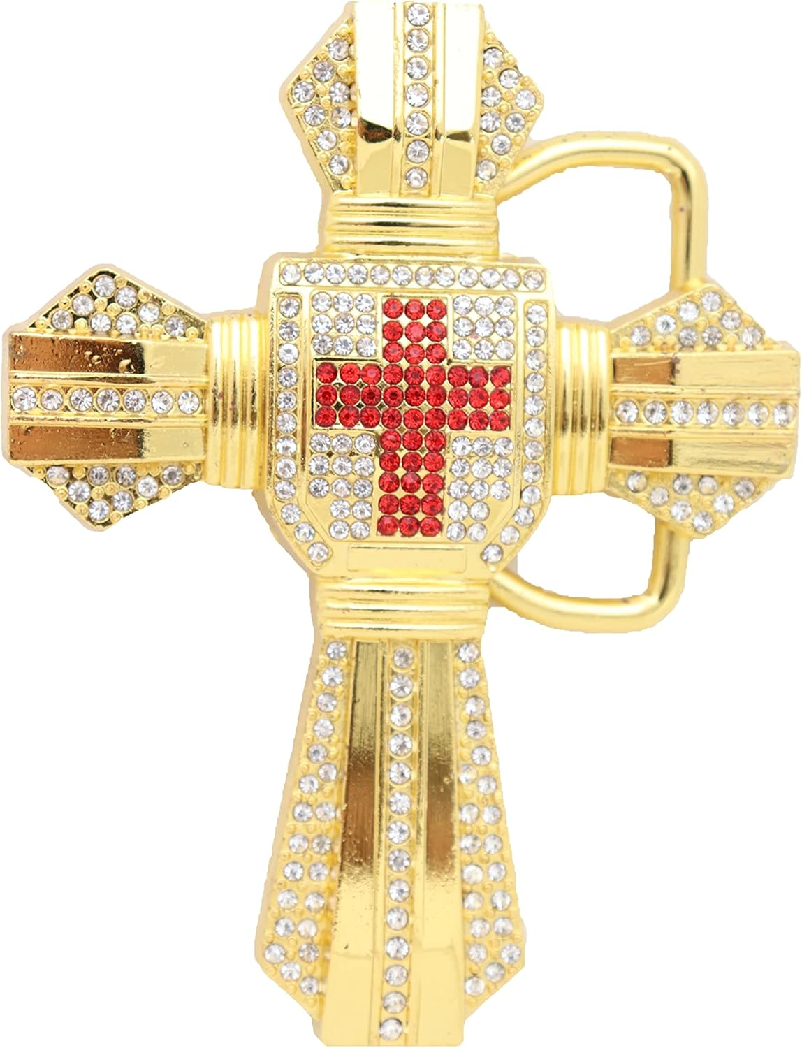 Men Women Gold Metal Belt Buckle Hip Hop Fashion Big Cross Weekend Religious Biker, Silver + Gold, One Size image number 4