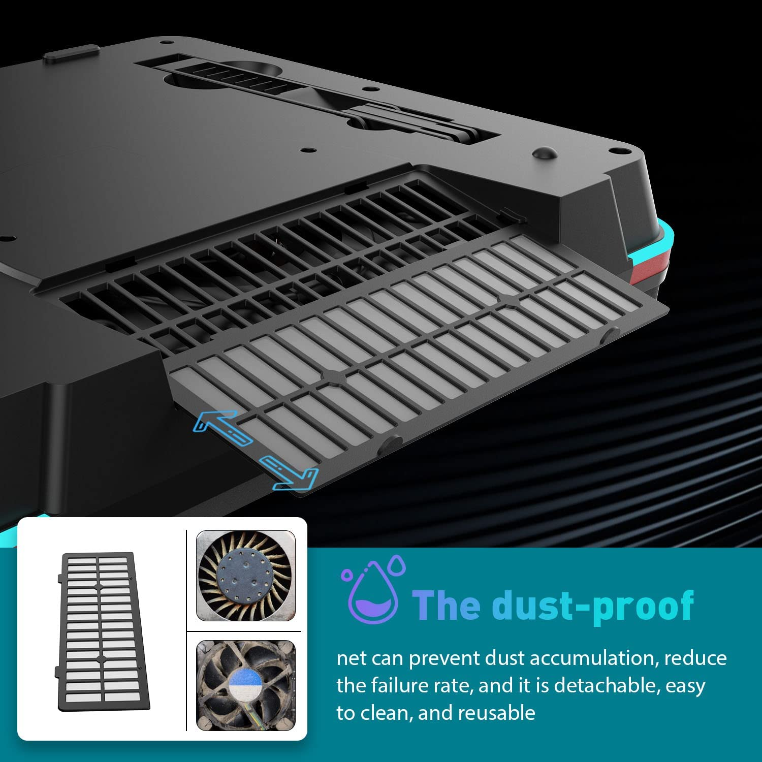 IETS GT500 Powerful Turbo-Fan RGB Cooling Pad (4600 RPM) with Infinitely Variable Speed, Seal Foam for Rapid Cooling, Dust Filter, Compatible with 13-17.3 Inch Gaming Laptops