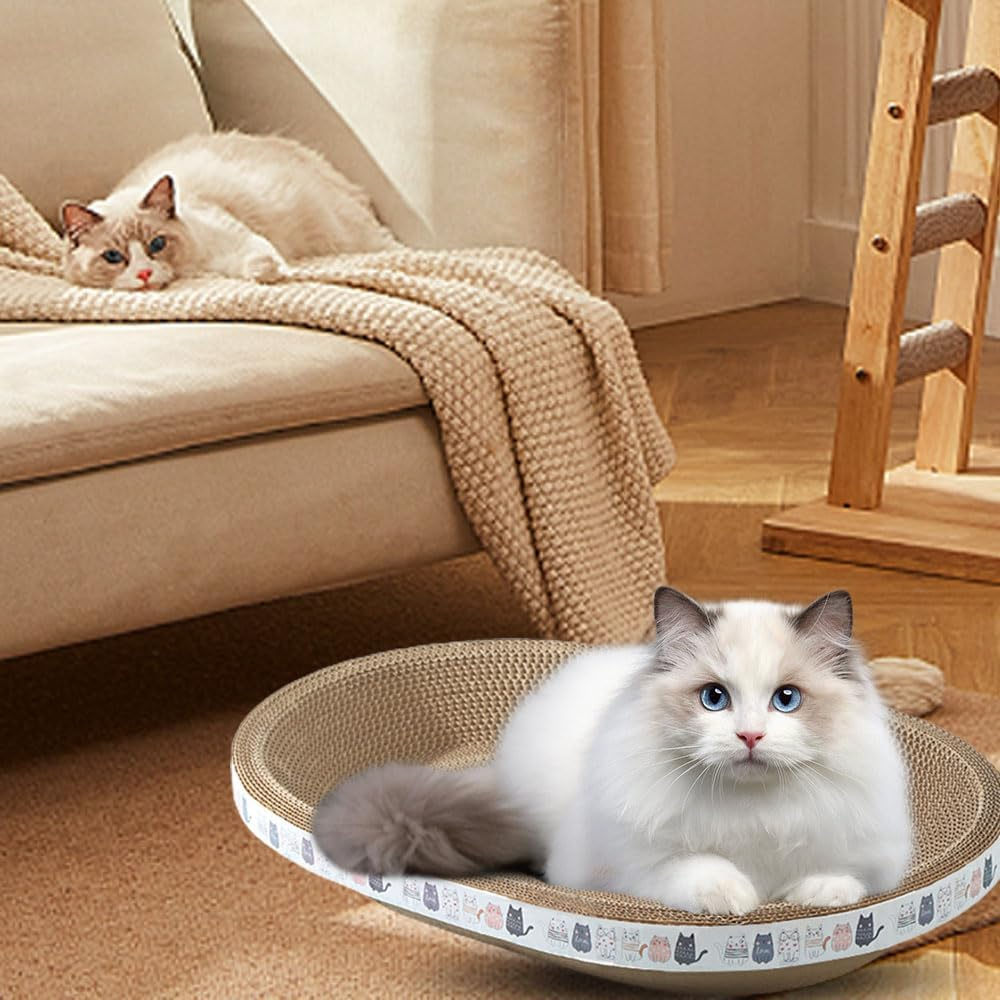 Cardboard Cat Scratcher, 2024 Density Oval-Shaped Cat Scratch Cat Scratch Post for Furniture Protection, Cat Scratcher Bowl Cardboard for Indoor Cats Sleeping (Small, Round) image number 6
