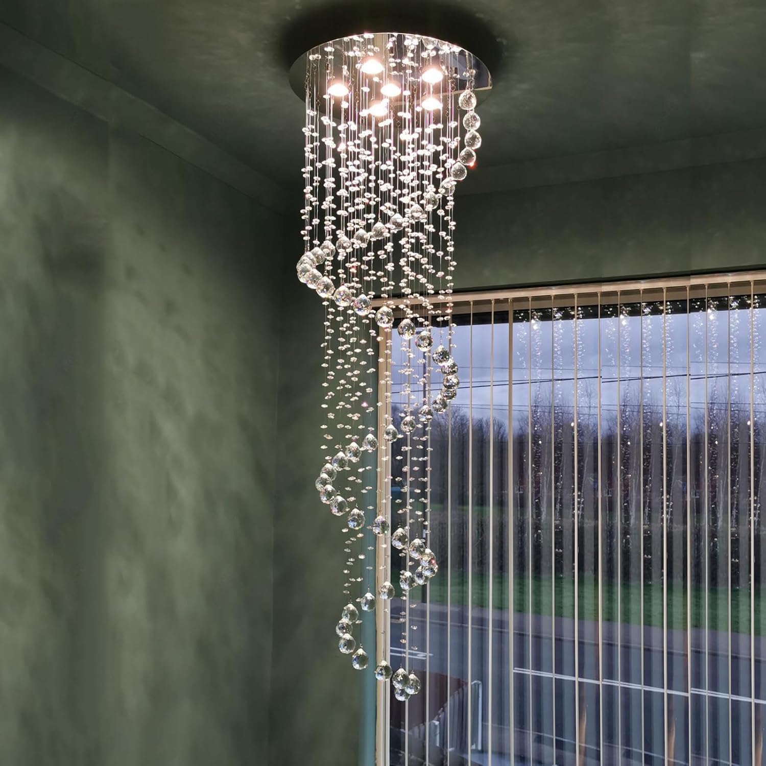 Modern Crystal Chandelier Lights, Clear K9 Crystal Raindrop LED Ceiling Light for Entryway High Ceilings Dining Room Hallway Stairway Foyer D50Cm,Silver image number 1
