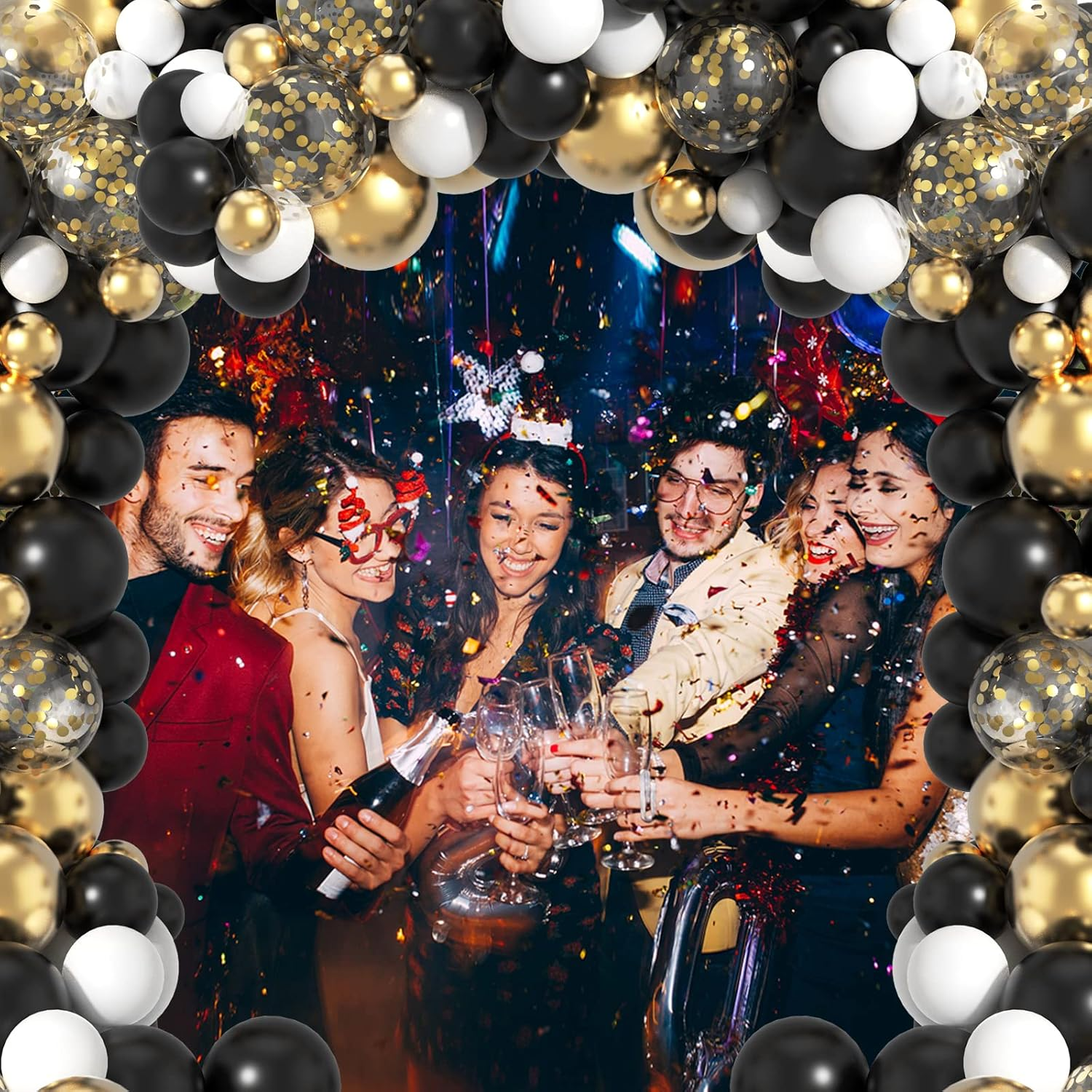 Black and Gold Balloons Garland Kit, 100Pcs Metal Gold Black White Balloons Set in Different Size for Graduation Birthday Anniversary Bachelorette Party Balloon Decoration image number 2