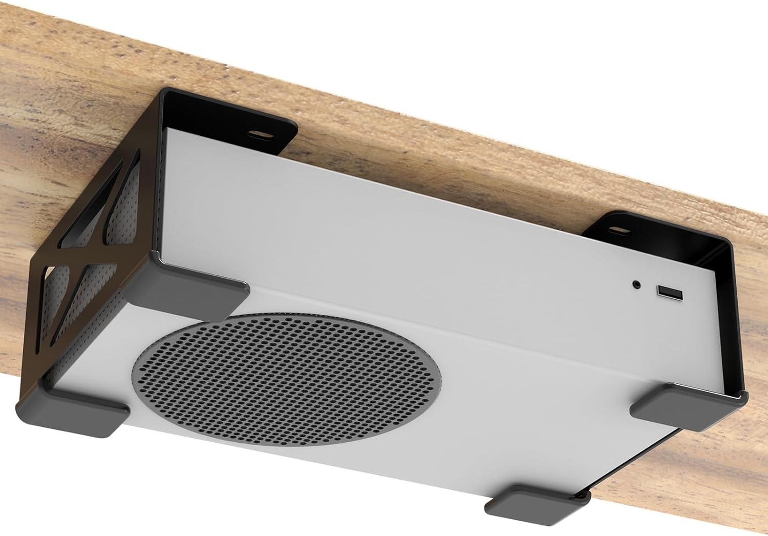 Under Desk Storage Mount Compatible for Xbox Series S,Under Desk Holder Compatible for Xbox One S/X,Xbox 360,Metal under Desktop Storage Mount,Desktop Mini PC Holder image number 1