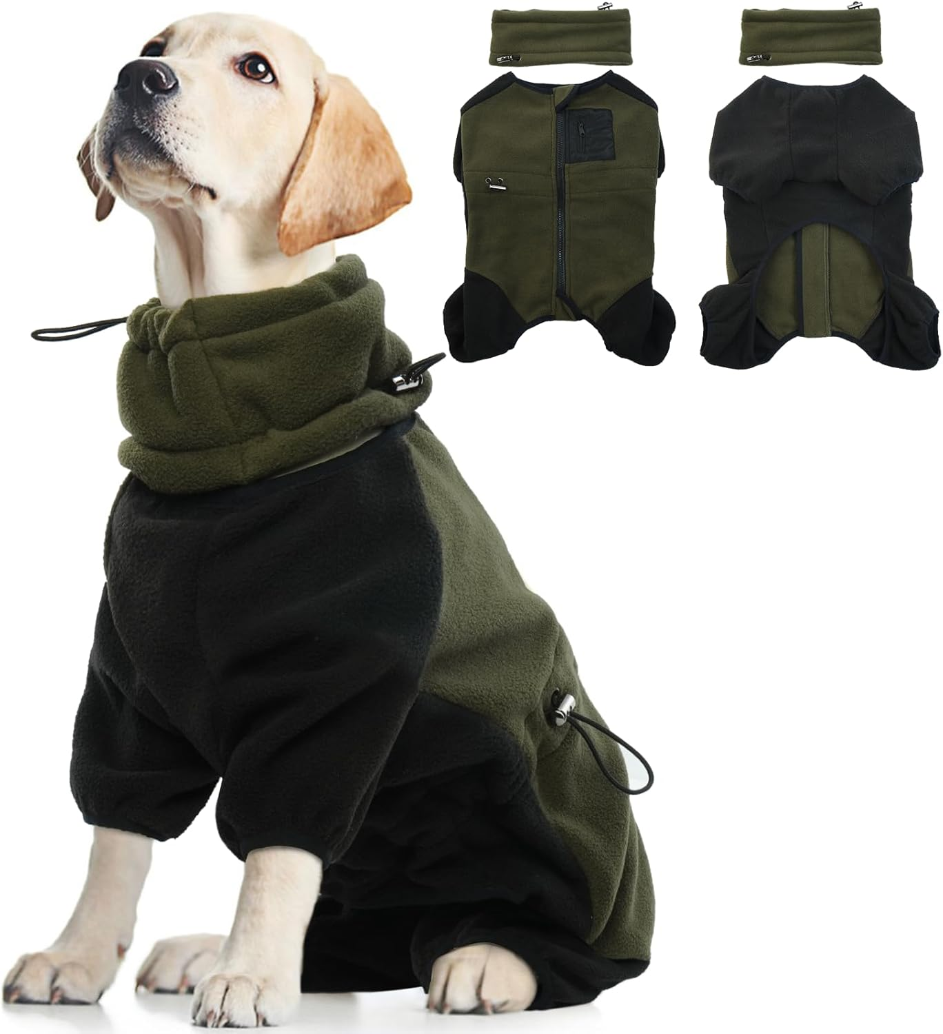 Dog Fleece Coat, Winter Comfy Pullover Dog Pjs Onesie Warm Coats & Jackets with Legs Full Coverage Dog Cold Weather Clothes Cozy with Zipper Closure Indoor & Outdoor Wear(Beige, XL) image number 2