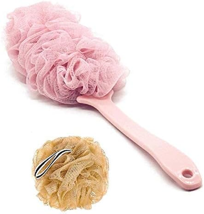 Four Season Combo of Loofah Ball and Loofah with Handle Shower Sponge Soft Body Scrubber,Exfoliating Bath for Women and Men for Silky Skin,Full Cleanse,Rich Lather [Color May Vary] (Pack of 2) image number 2