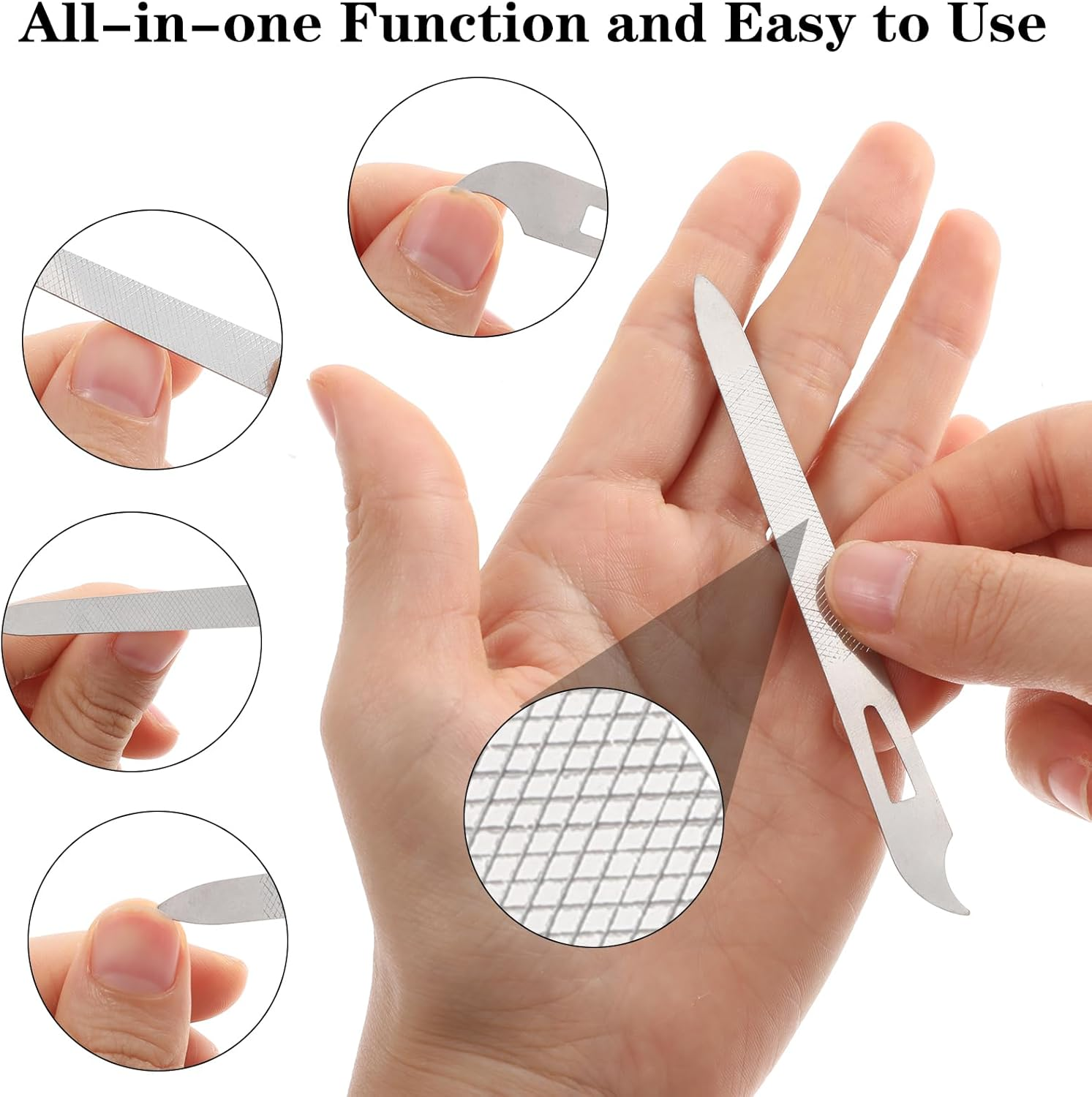 Dimeho 6PCS Metal Nail File for Natural Nails, Stainless Steel Nail Files Double Sided Sword Fingernail Files with Pointed Tip Non Slip Handle Curved Nail File Manicure Tools Finger Nail Filers