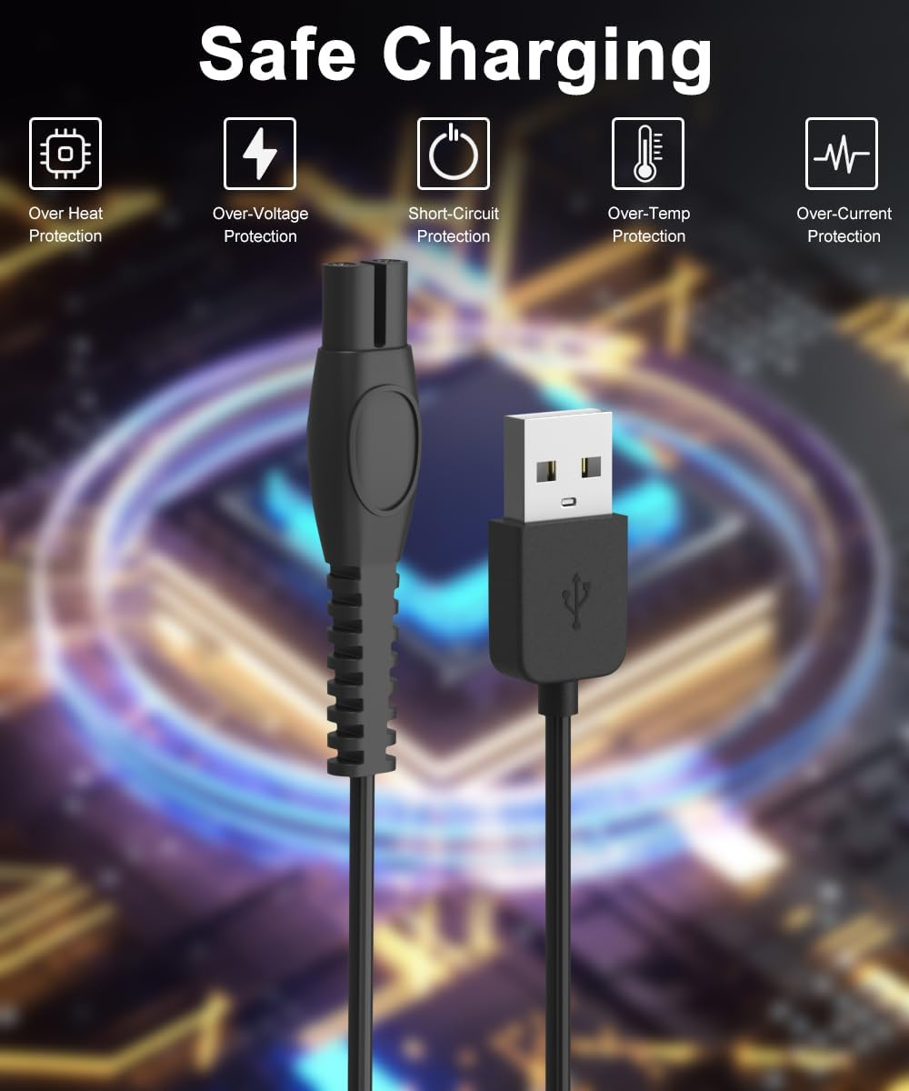 [2 Pack] T Tersely 5V USB Charger Cord for Philips One Blade QP2724 QP2834, MG7910 MG5910 MG9510, 2000 2400 3600 Series Norelco, Replacement USB Charging Cable for Philips Series 3000 5000 7000 9000 image number 6