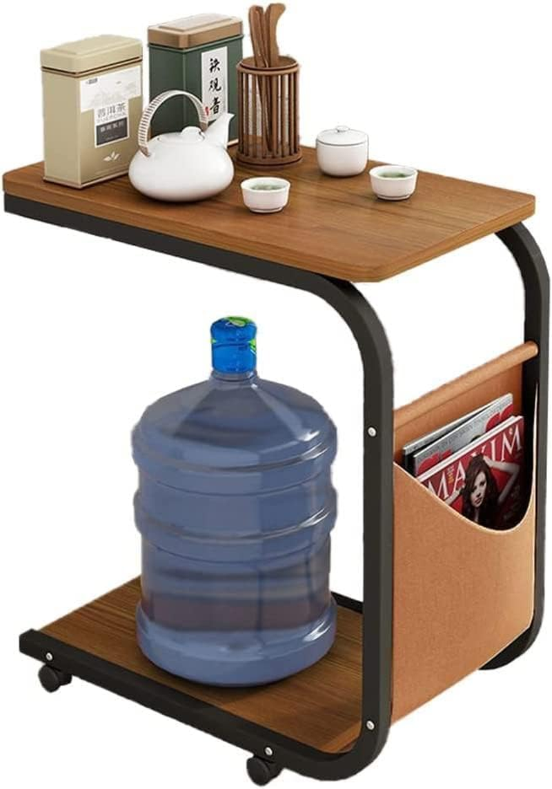 Snack Side Table, Rustic C Shaped End Desk with Metal Frame, Sturdy Couch Table for Laptop, Small Snack Tables for Living Room, Bedroom