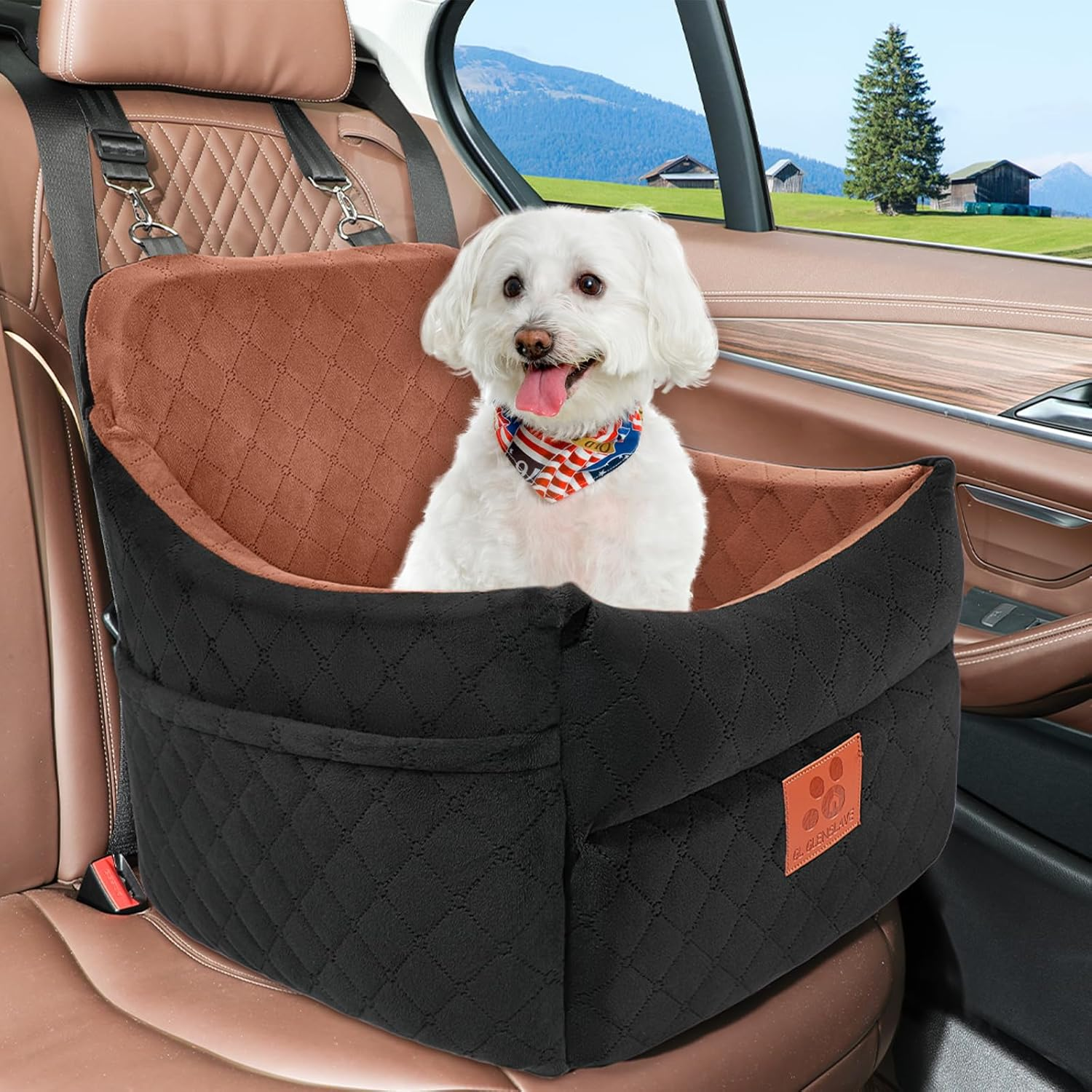 Dog Car Seat for Small/Medium Dogs, Dog Booster Car Seats with Thick Cushion for Dogs under 35Lbs, Detachable Washable Pet Car Seat with Storage Pockets, 2 Safety Belts (Black/Brown) image number 6