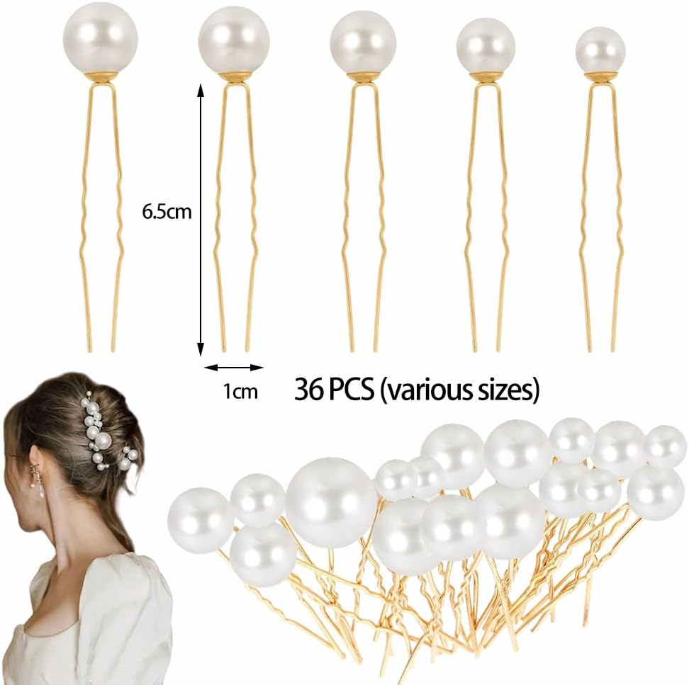 Pack of 36 Wedding Pearls Hair Pins U-Shaped Hair Accessories Bridal Pearls Hair Pins Hair Accessories for Wedding Prom Party Girls Women image number 2