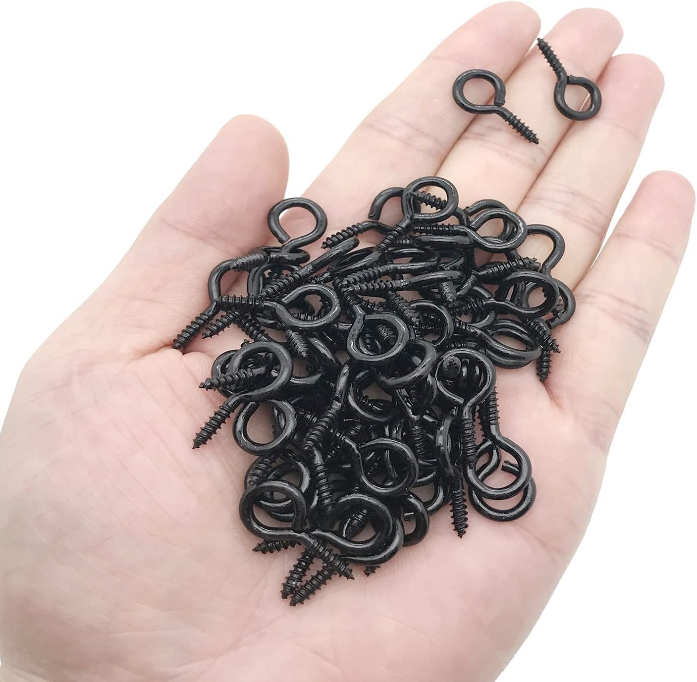 Screw Eyes, 1 Inch Metal Eye Hook, Zinc Plated Self Tapping Screw Hooks Ring, Eyelet Screws Black 120 Pcs - Black image number 5