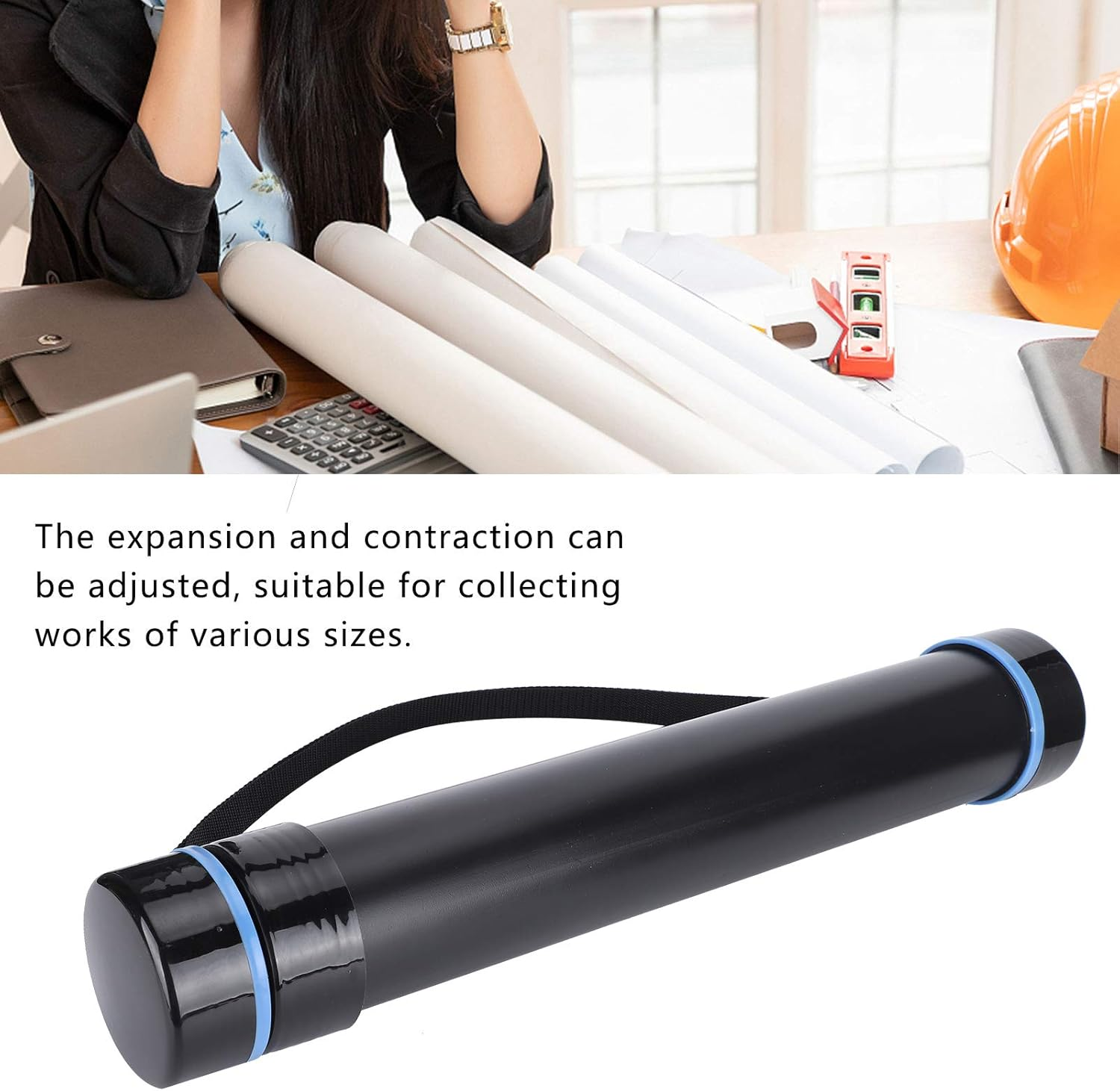 Qinlorgo Adjustable Telescopic Poster Tube for Large Photo Prints, Documents, Fishing Rods, Drawings, Artwork - Black Plastic Tube image number 2
