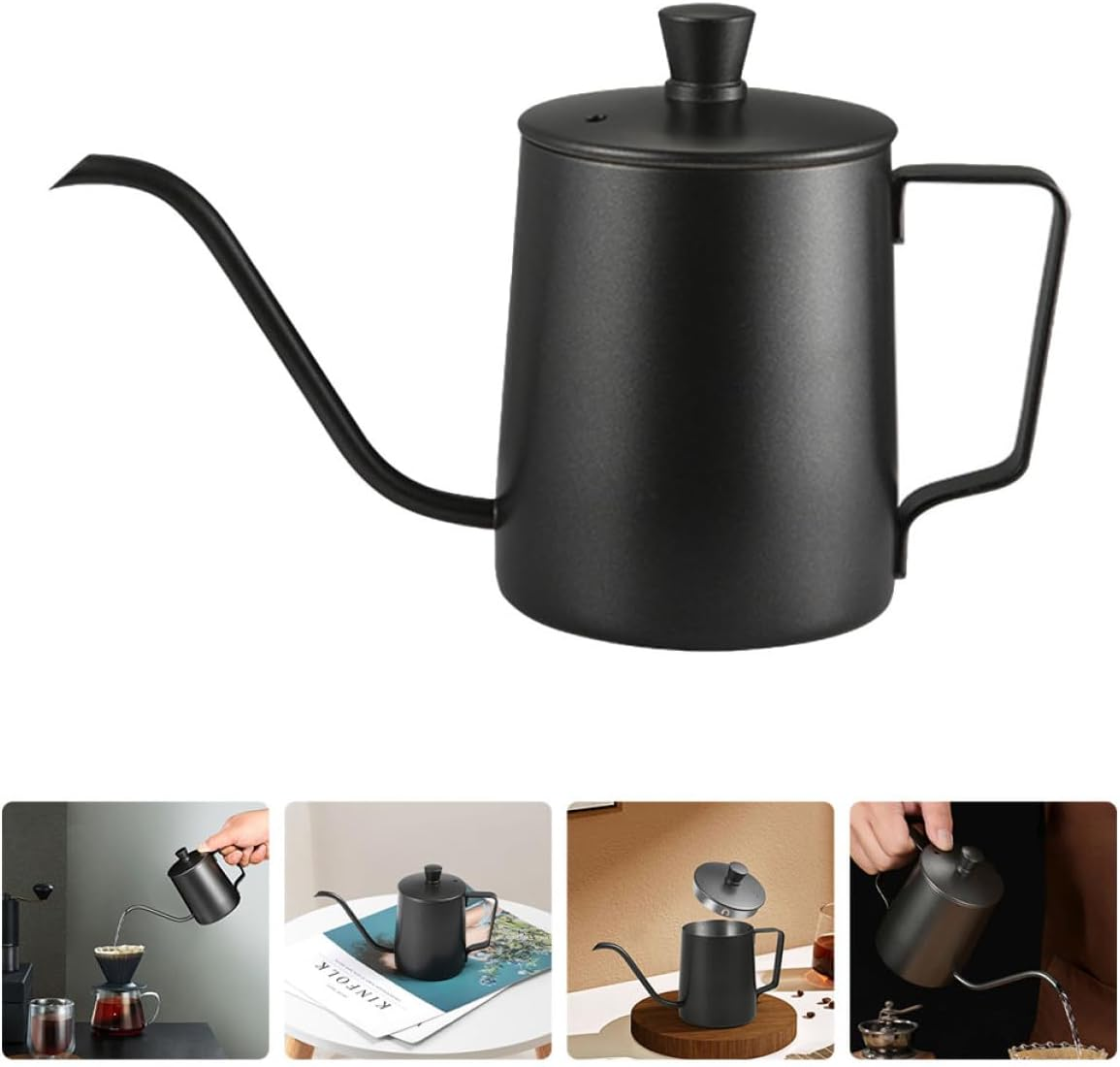 PERSELOSO Stainless Steel Mini Coffee Kettle with Lid Black Teakettle for Home Use Practical and Clean Water Pot for Tea and Coffee Brewing Compact and Design image number 1
