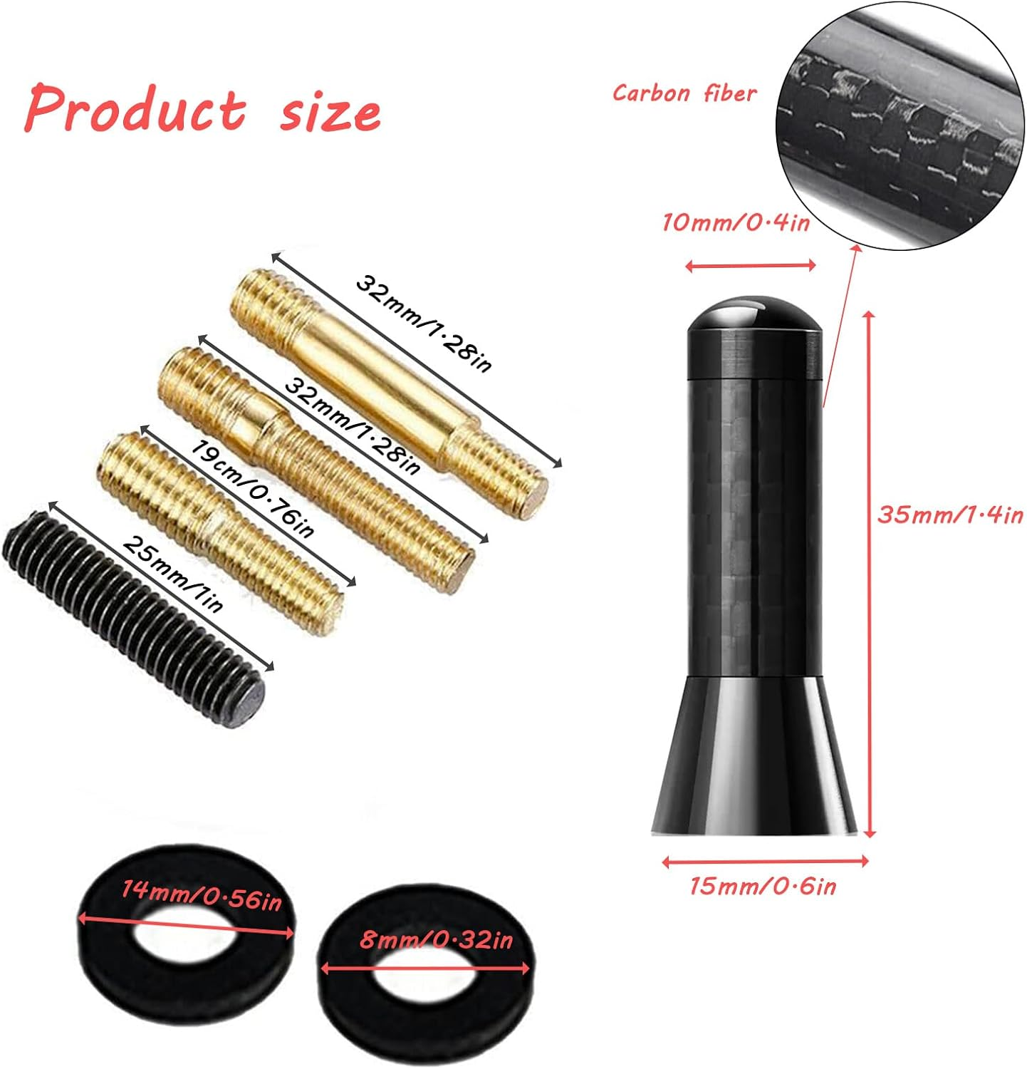 HENWUBEI 3.5CM Black Carbon Fiber Car Antenna - AM/FM Screw-On Short Mast, Universal Fit Aluminium Alloy for Sedan/Truck/Suv, No Mods Required image number 2