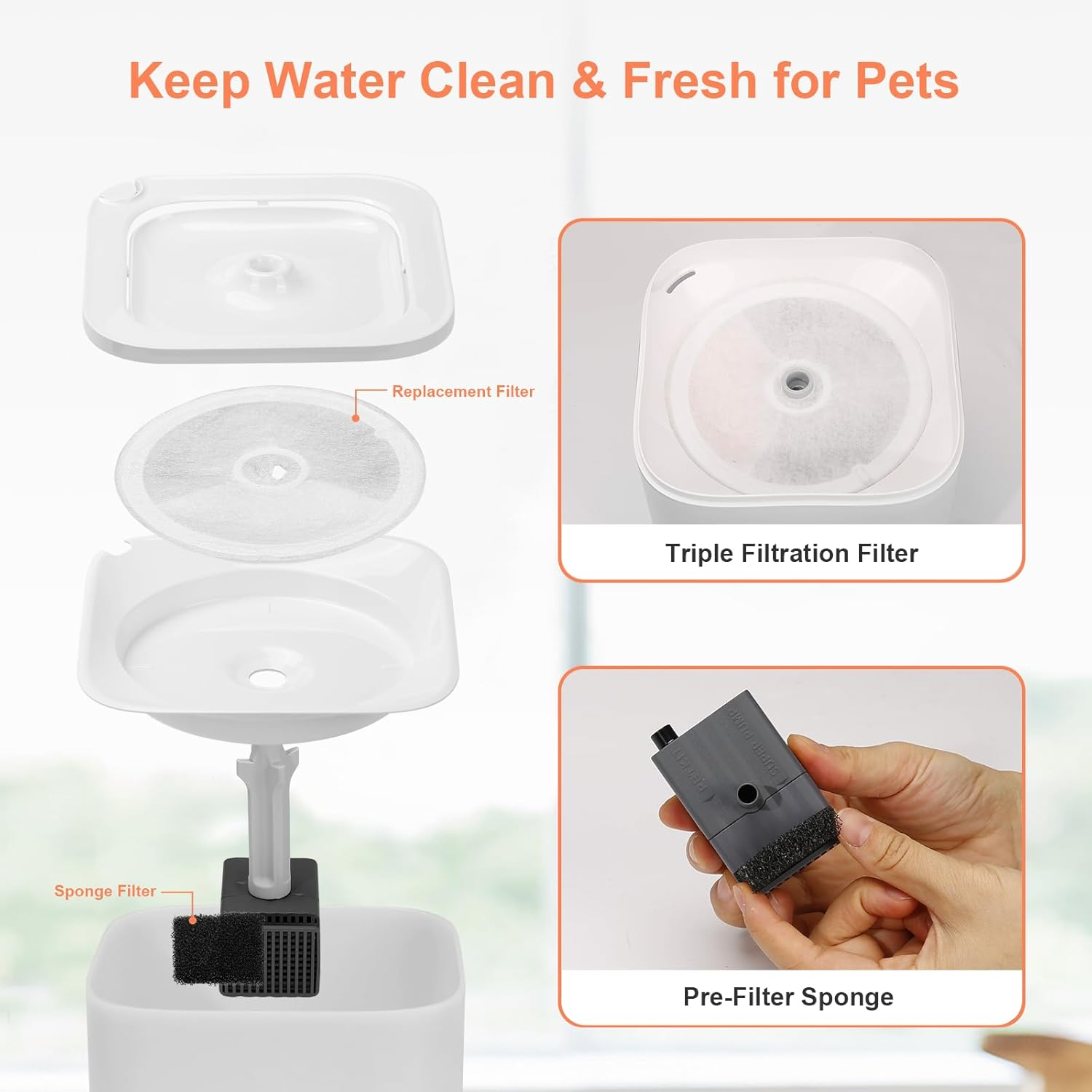 Filter Cat Fountain, Nautypaws Pack of 5 Filters and 5 Sponges Compatible with 1.85L/1.8L/2L Automatic Intelligent Cat Fountain, Replacement Filter 2.0 & 3.0 Activated Carbon Lone Replacement image number 1
