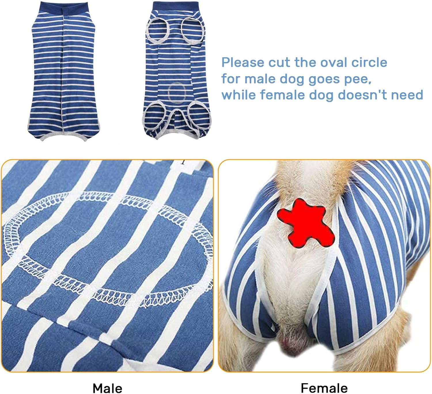 VCCLFSIA Dog Surgery Recovery Suit, Breathable Cat Onesie after Surgery for Spay Abdominal Wounds or Skin Diseases, Anti-Licking Pet Bodysuits for Male Female Cats Dogs (Blue, 2XL) image number 4