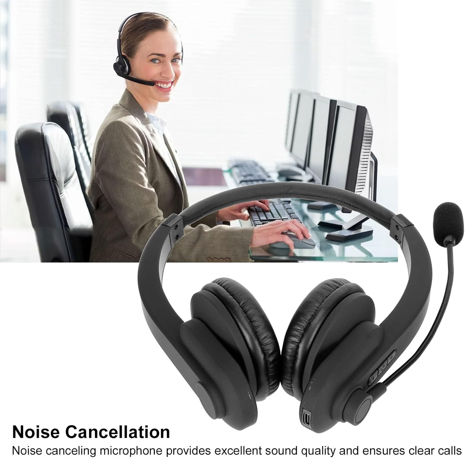 Wireless Headset, BT 5.0 Noise Cancelling over Ear Business Phone Headphones with Rotating Microphone for Call Center Office Telephone Consulting Services image number 5