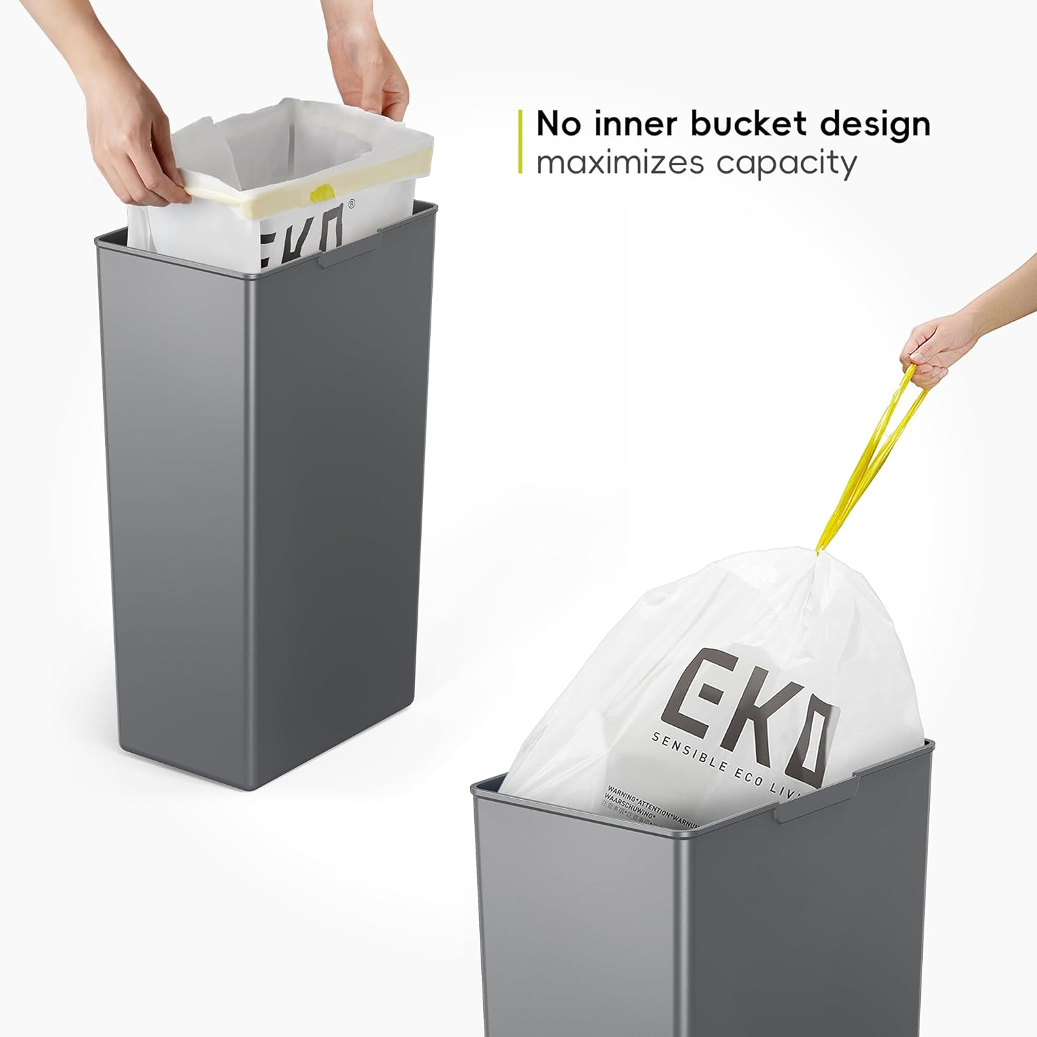EKO - Morandi Kitchen Waste Bin - Plastic Touch Recycling Bin - Perfect for Kitchen and Home, Dark Grey, 40 Litres image number 4