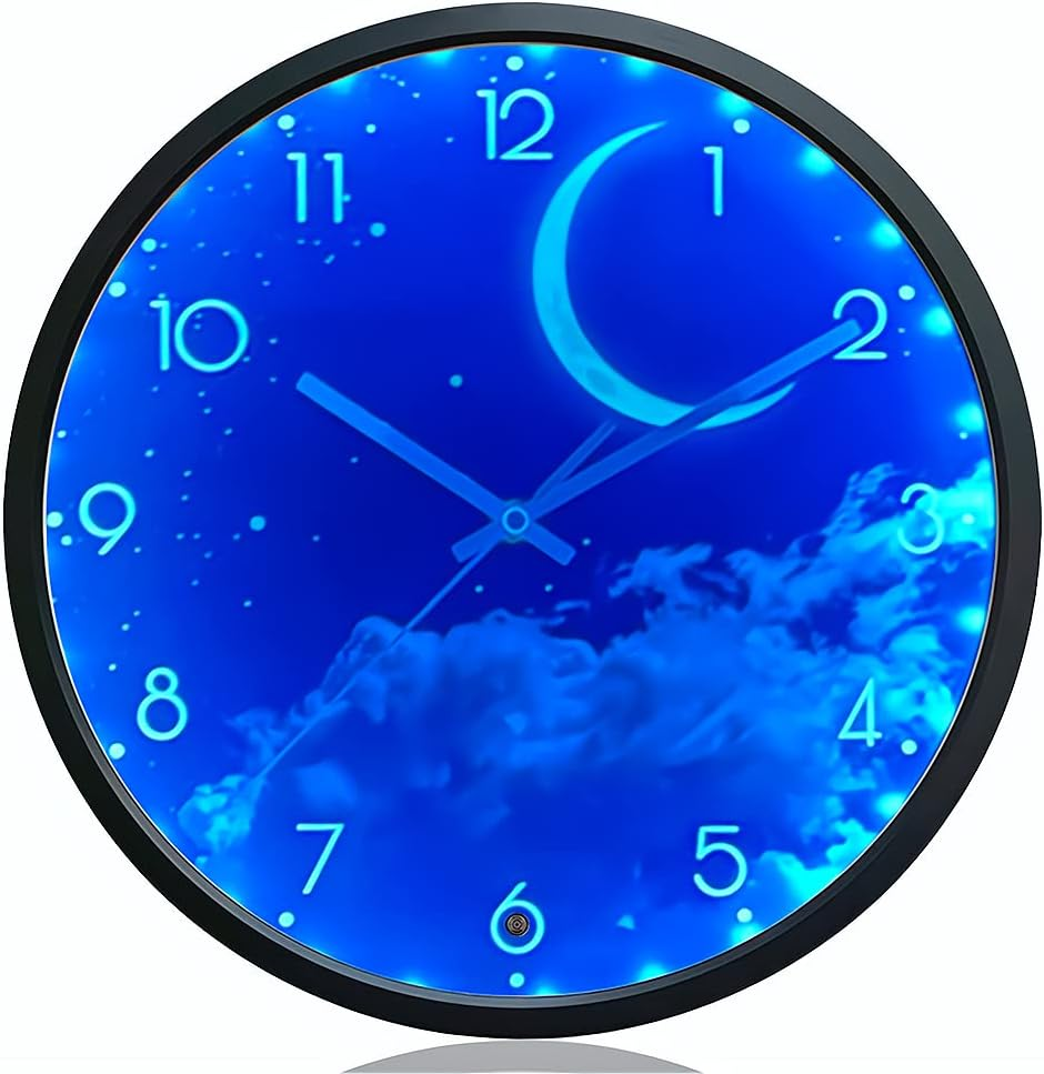 OCEST 12 Inch Night Light Wall Clock for Bedroom, Silent Battery-Operated Wall Clock Glow in the Dark for Living Room/Kitchen, Large Digital Display Kids Birthday Present-Moon image number 2