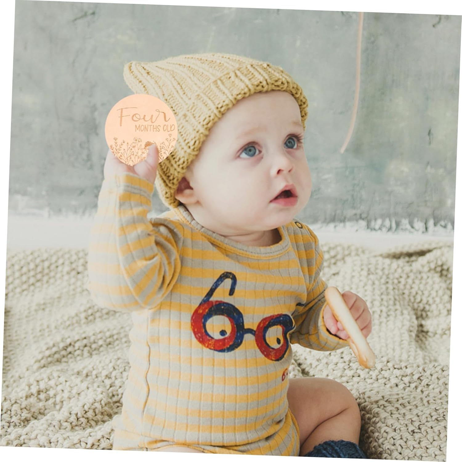 Baby Milestone Cards Wooden Monthly Milestone Circles Photo Prop Cards for Newborns Baby Photo Props Monthly Age Signs 14Pcs Set image number 3